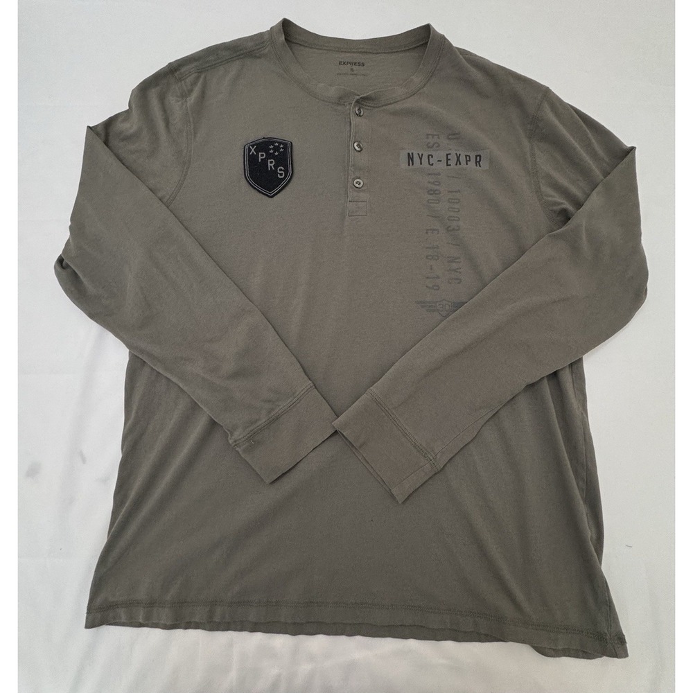 Express Casual Pullover Long Sleeve T-Shirt Mens Size XL Green XPRS Patch